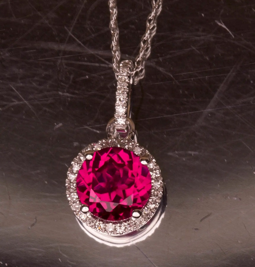 Ruby & Diamond Halo Gold Statement Necklace,