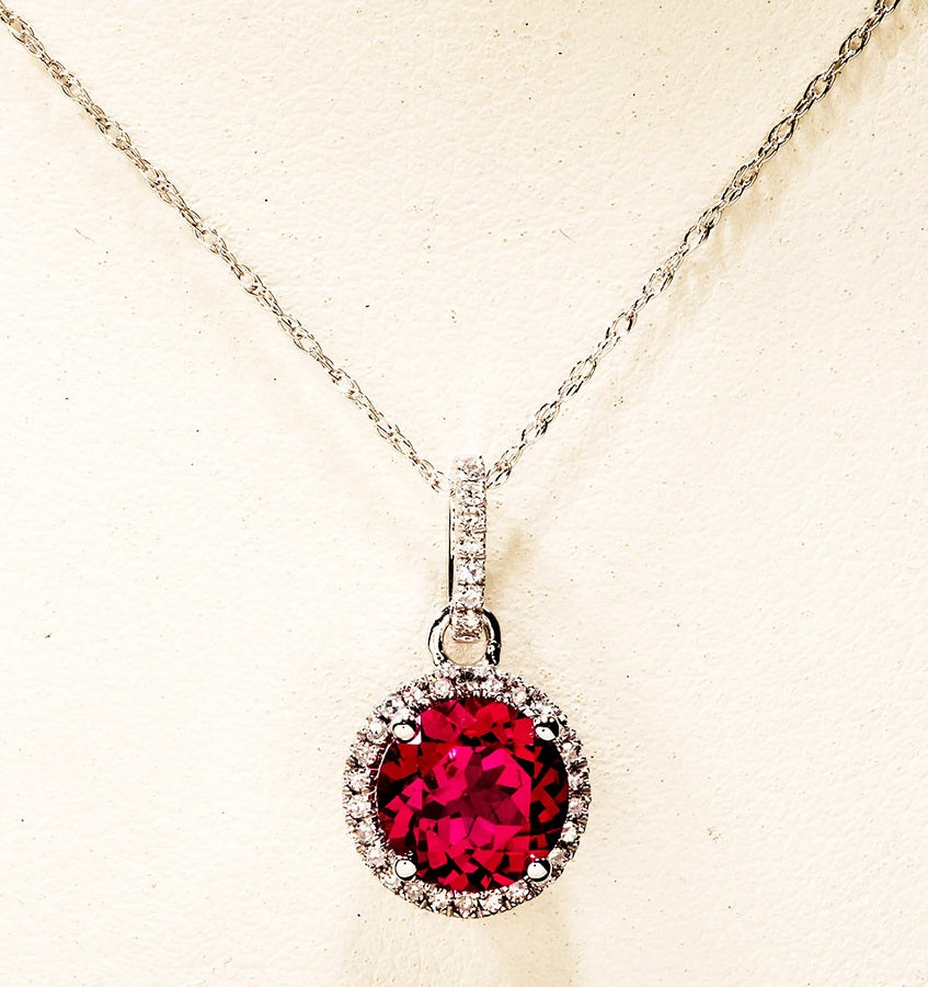 Ruby & Diamond Halo Gold Statement Necklace,