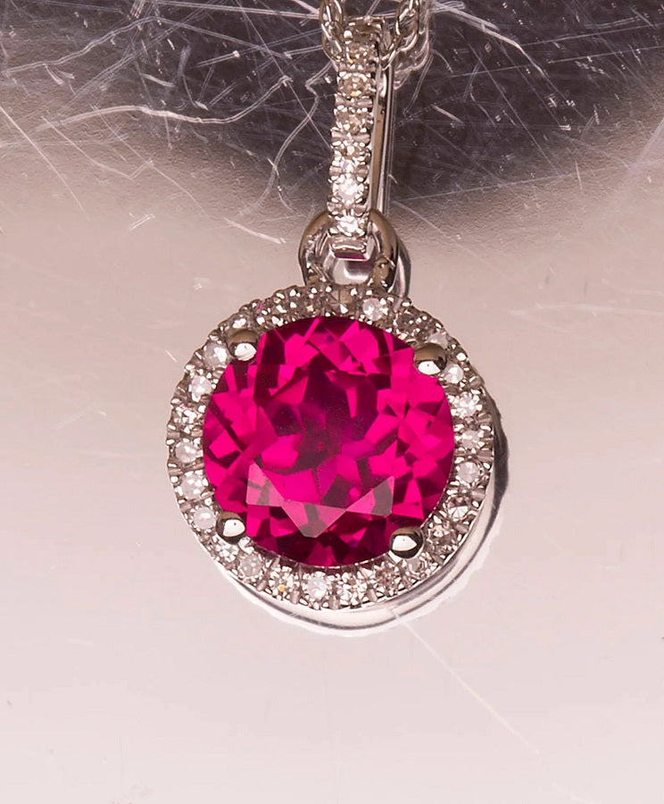 Ruby & Diamond Halo Gold Statement Necklace,