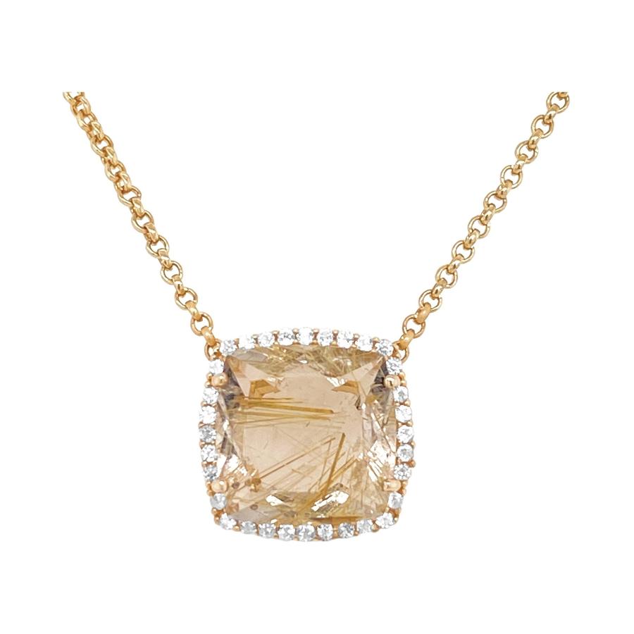 Rutilated Quartz Gemstone Statement Necklace in Yellow Gold