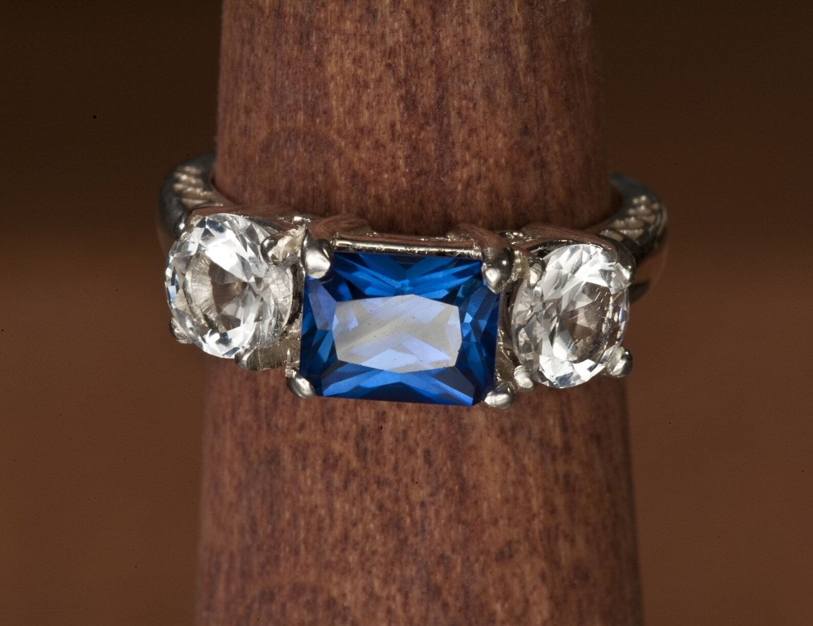 Sapphire or Emerald Engagement Ring, Three Stone ring