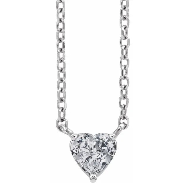 White Sapphire Heart Necklace, Sapphire Pendant