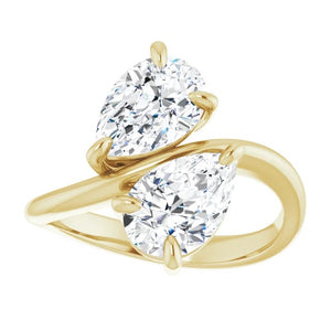 Two Stone Pear Moissanite Engagement Ring, Toi et Moi Ring