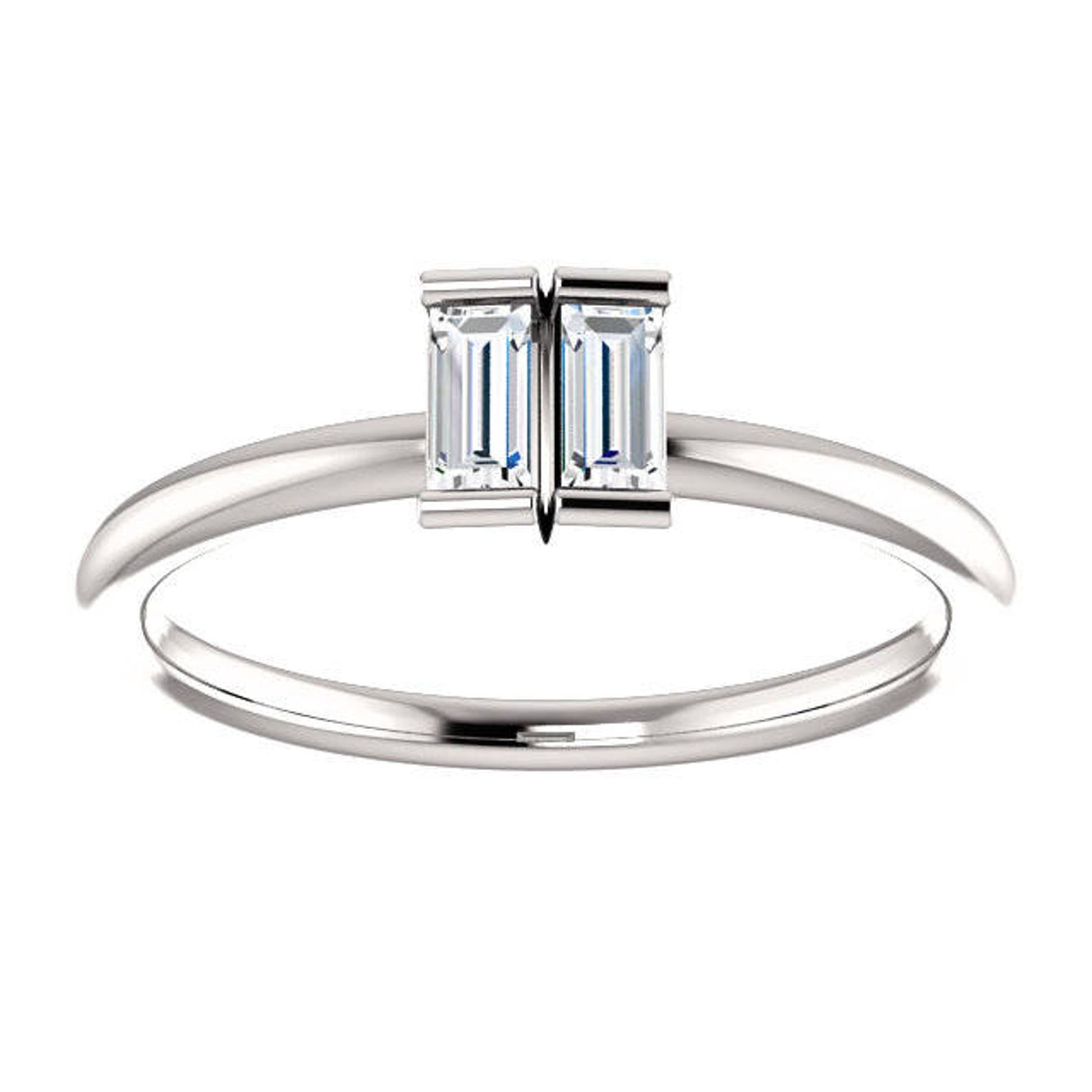 Diamond Engagement Ring, Baguette Ring, Two Stone Ring