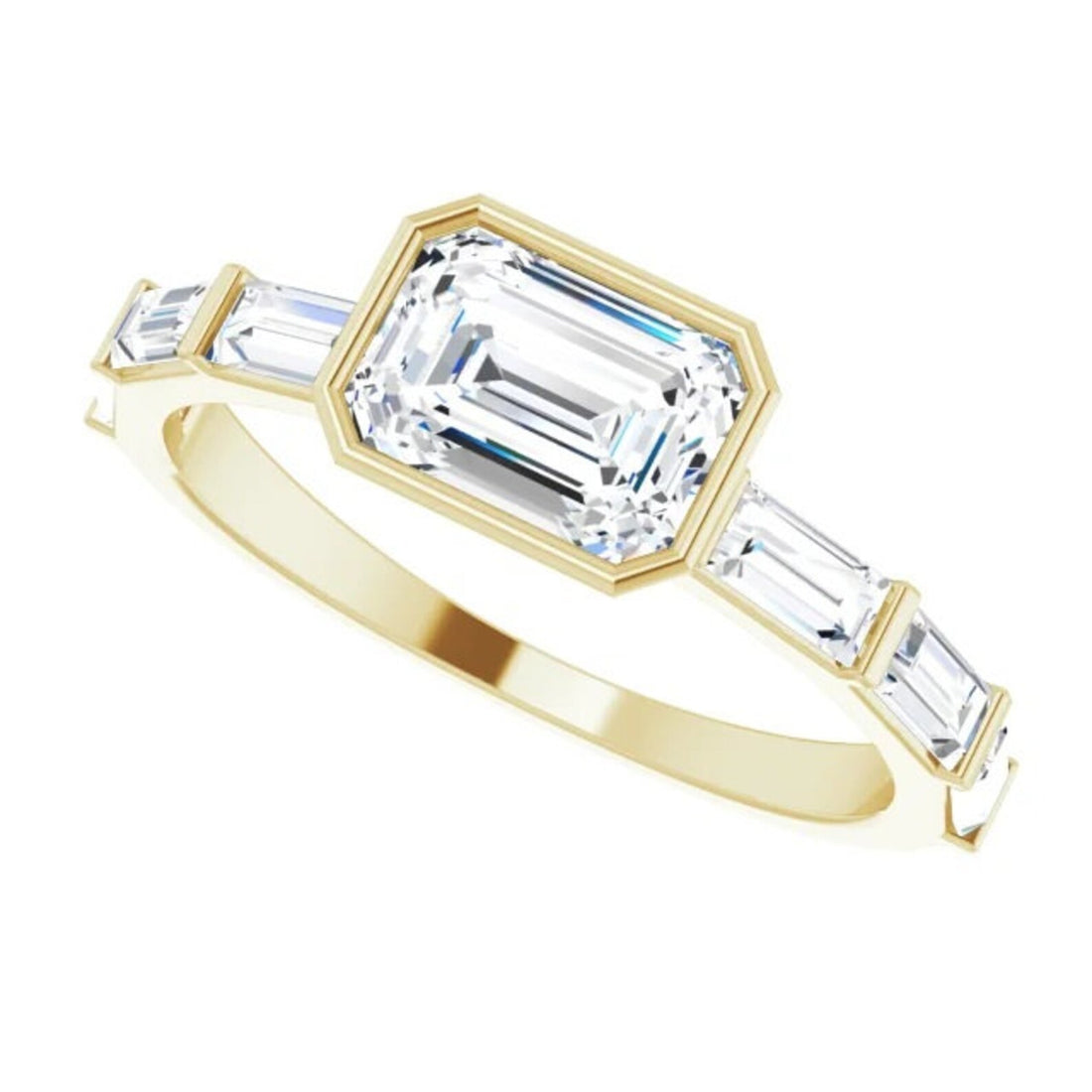 Natural White Sapphire Emerald Cut Engagement Ring