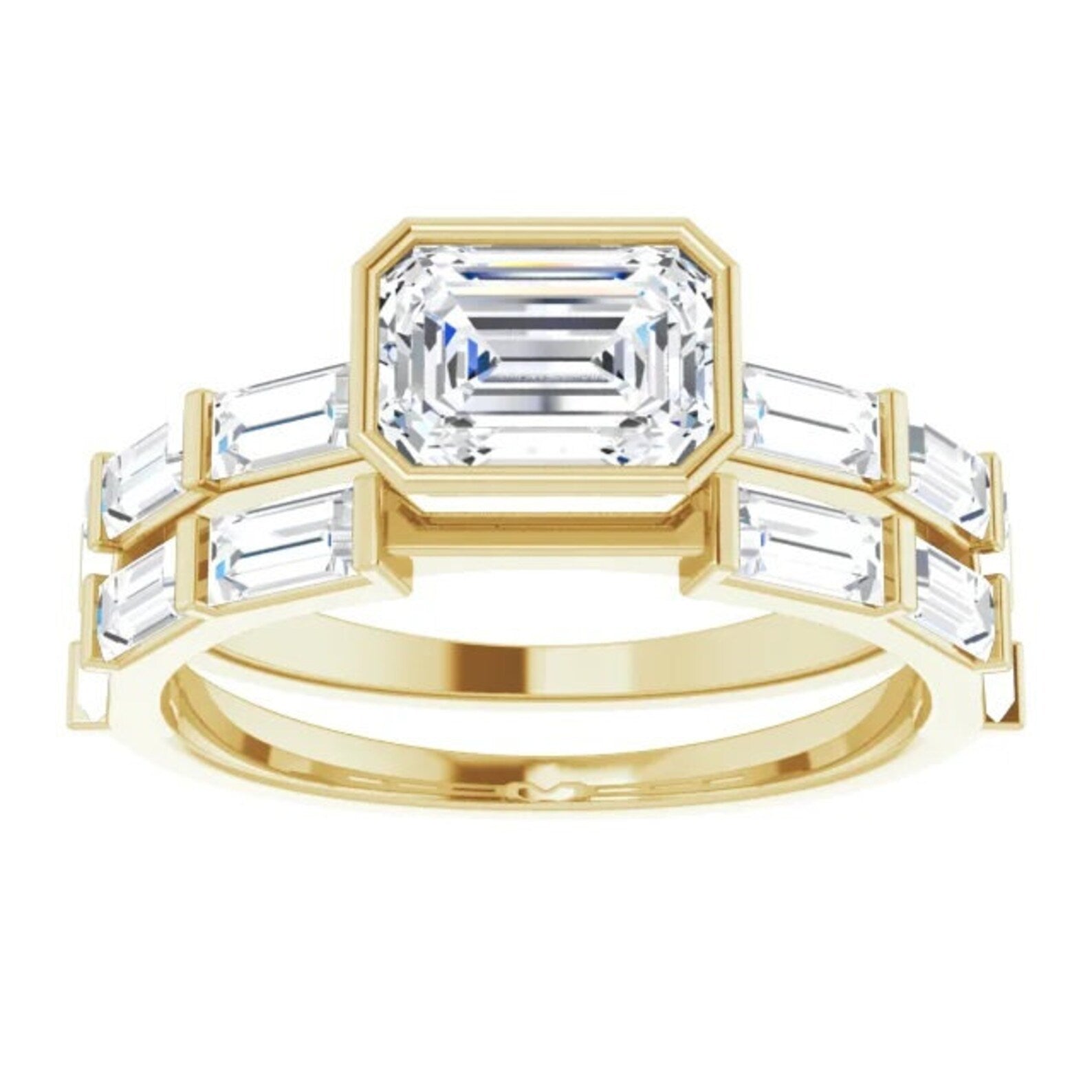Natural White Sapphire Emerald Cut Engagement Ring
