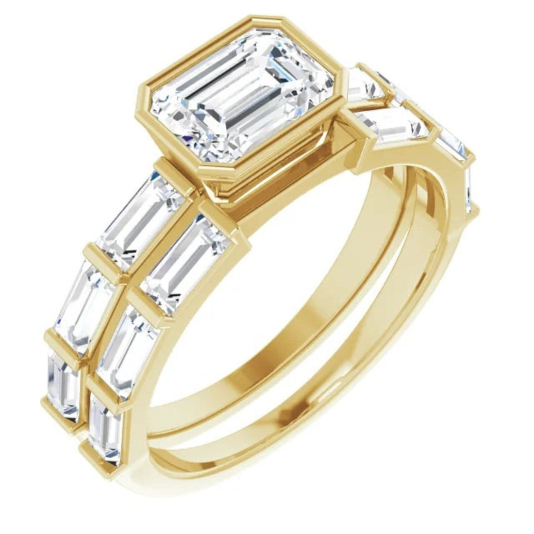 14k Gold Natural White Sapphire Wedding Band, Baguette Wedding Band