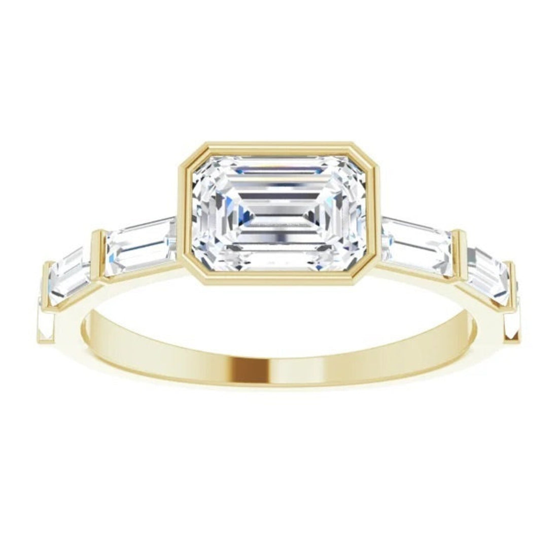 Natural White Sapphire Emerald Cut Engagement Ring