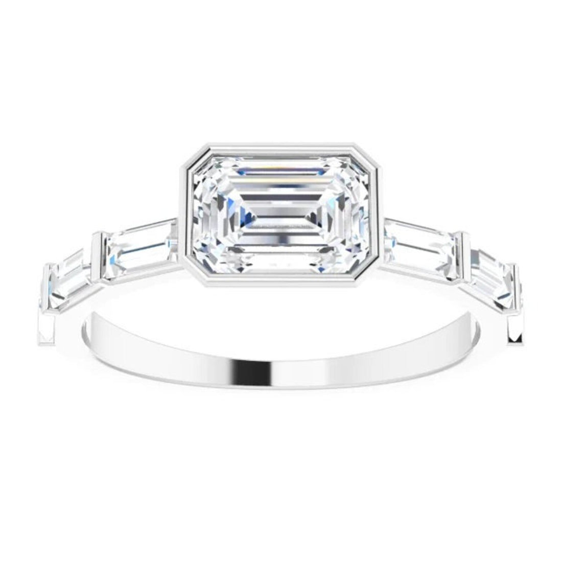 Natural White Sapphire Emerald Cut Engagement Ring