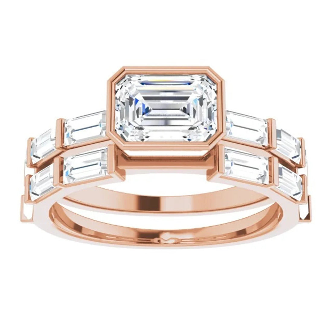 14k Gold Natural White Sapphire Wedding Band, Baguette Wedding Band