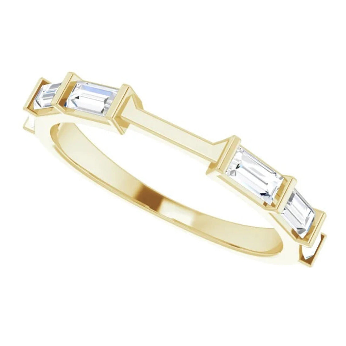 14k Gold Natural White Sapphire Wedding Band, Baguette Wedding Band