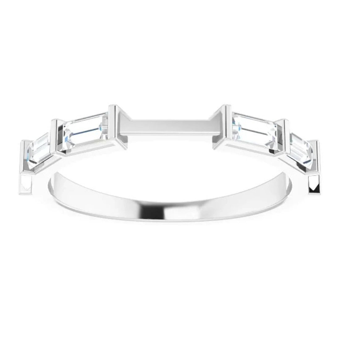 14k Gold Natural White Sapphire Wedding Band, Baguette Wedding Band