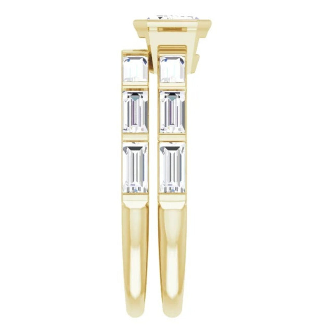 14k Gold Natural White Sapphire Wedding Band, Baguette Wedding Band