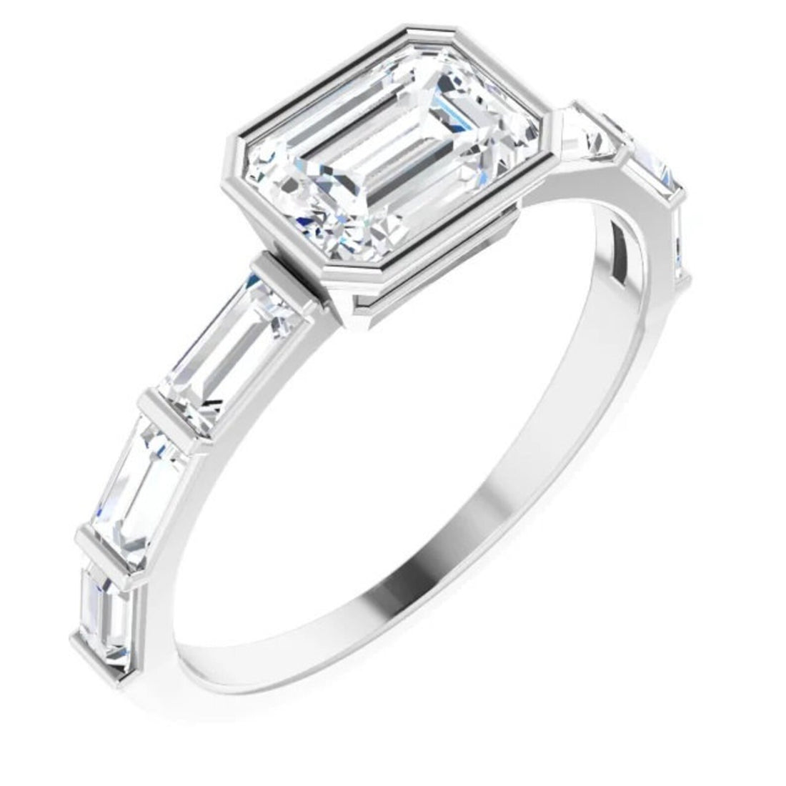 Natural White Sapphire Emerald Cut Engagement Ring