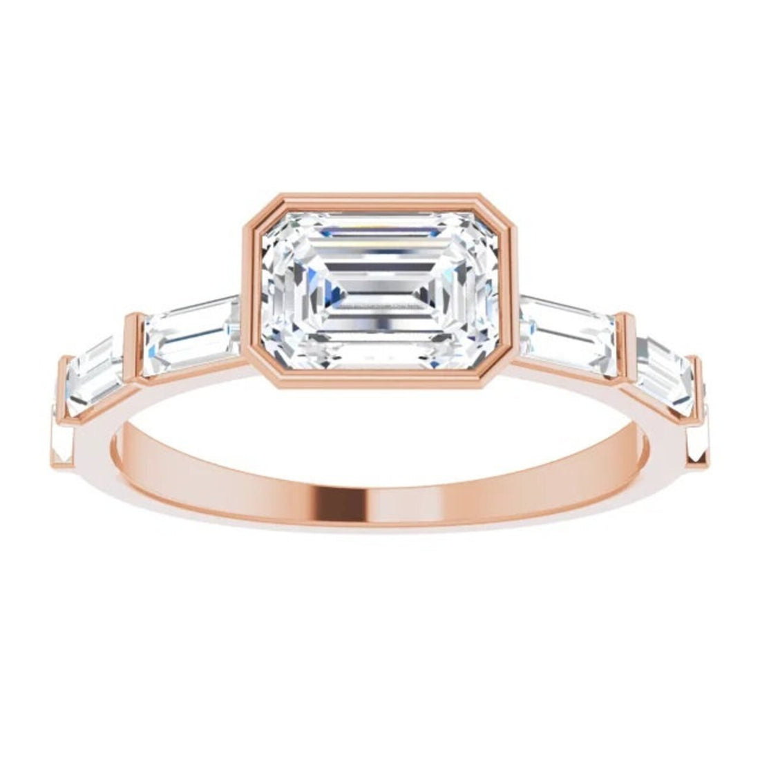 Natural White Sapphire Emerald Cut Engagement Ring