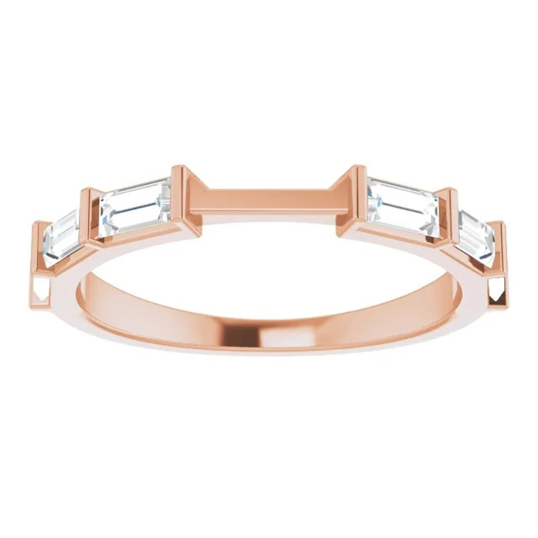 14k Gold Natural White Sapphire Wedding Band, Baguette Wedding Band
