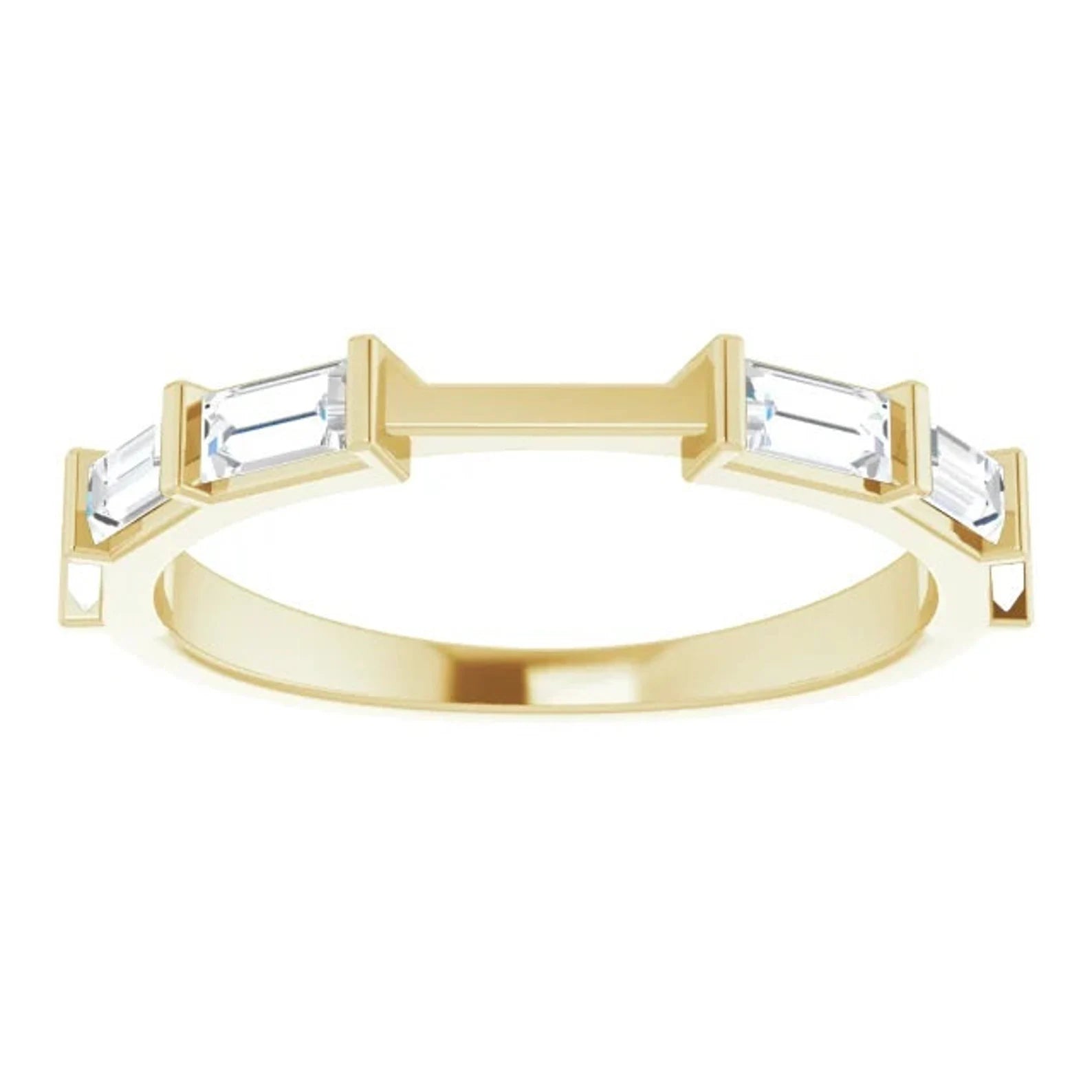 14k Gold Natural White Sapphire Wedding Band, Baguette Wedding Band