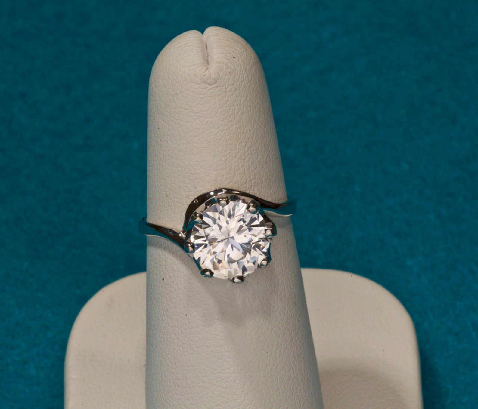 14k gold 3 Carat Round White Sapphire Unique Engagement Ring