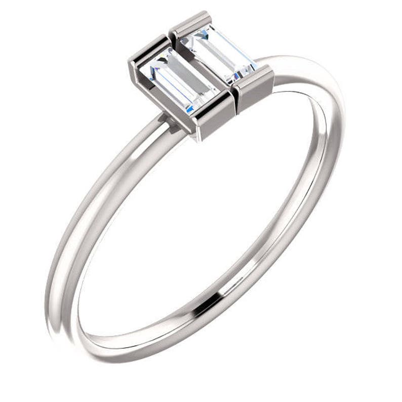 Diamond Engagement Ring, Baguette Ring, Two Stone Ring