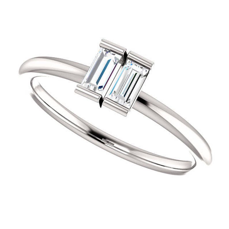 Diamond Engagement Ring, Baguette Ring, Two Stone Ring