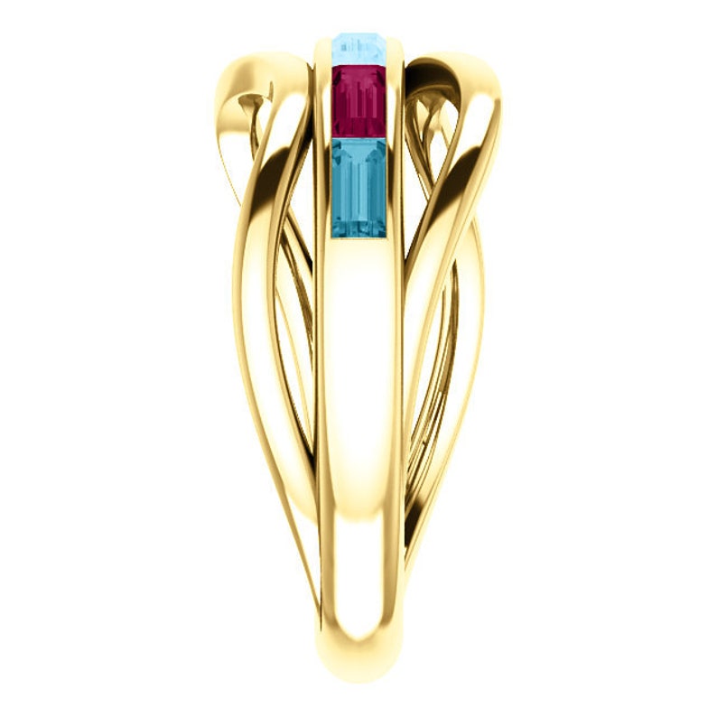 14k Gold Multi-Color Baguette Ring,  Modern Mother's Ring in white, rose or yellow gold