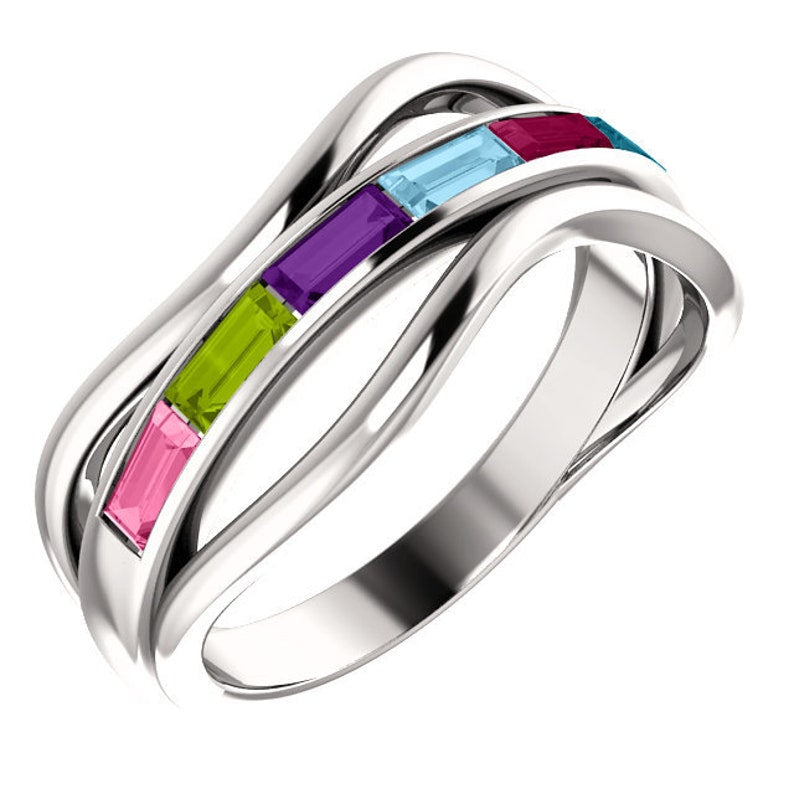 14k Gold Multi-Color Baguette Ring,  Modern Mother's Ring in white, rose or yellow gold