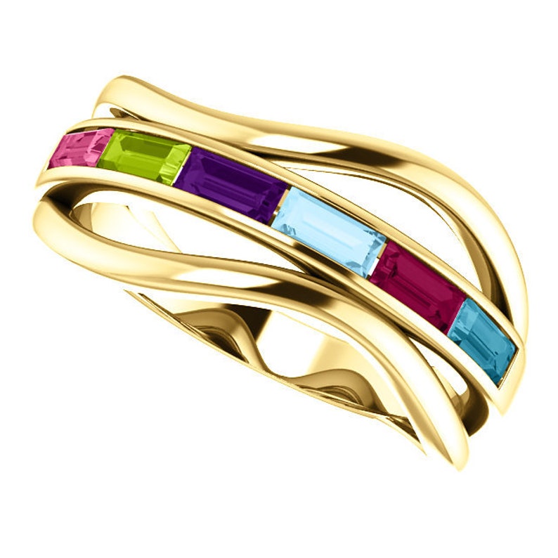 14k Gold Multi-Color Baguette Ring,  Modern Mother's Ring in white, rose or yellow gold