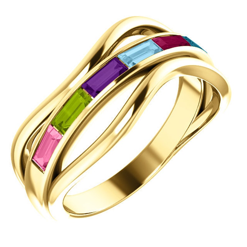 14k Gold Multi-Color Baguette Ring,  Modern Mother's Ring in white, rose or yellow gold
