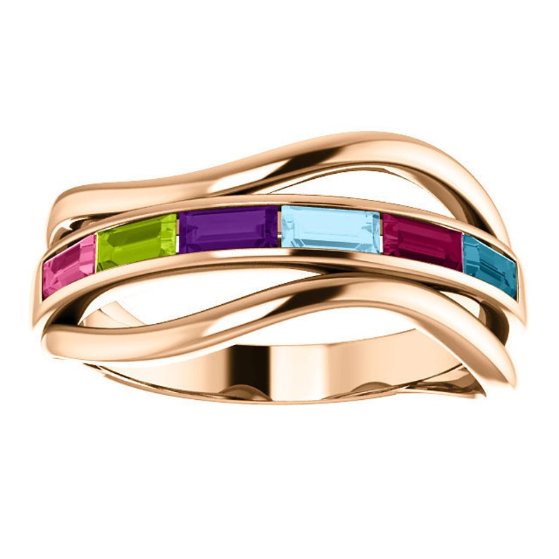 14k Gold Multi-Color Baguette Ring,  Modern Mother's Ring in white, rose or yellow gold