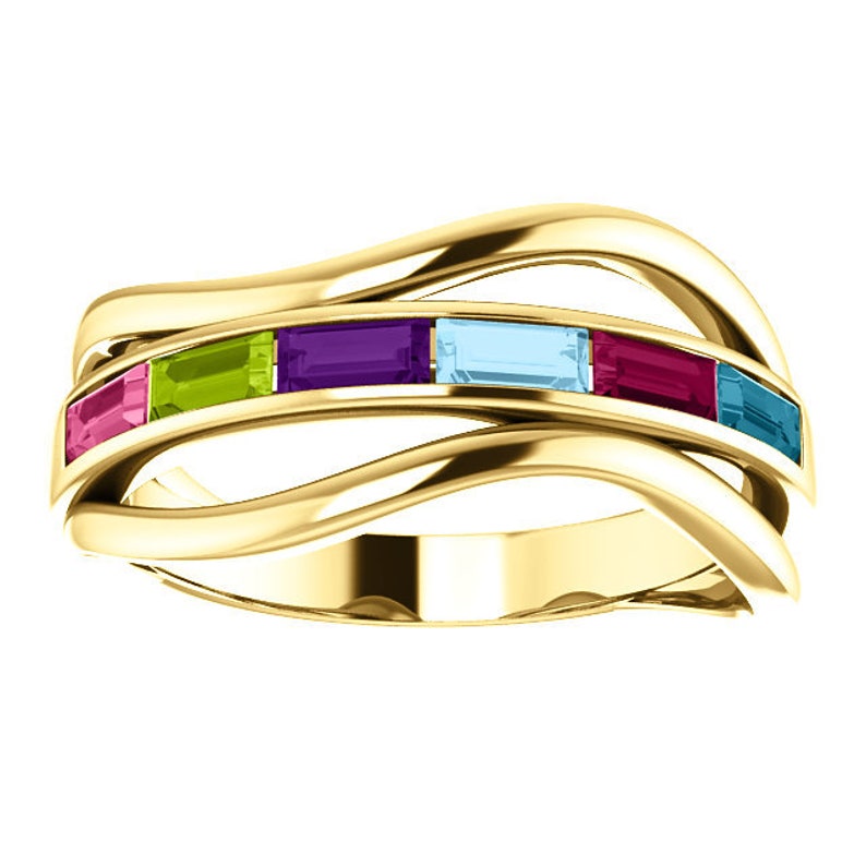14k Gold Multi-Color Baguette Ring,  Modern Mother's Ring in white, rose or yellow gold