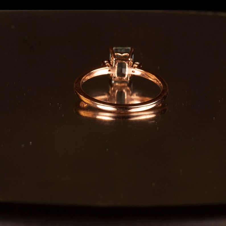 Aquamarine & Diamond 3 Stone Engagement Ring in 14k Gold