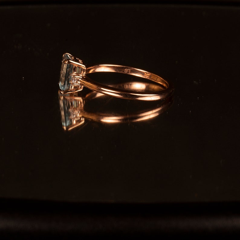 Aquamarine & Diamond 3 Stone Engagement Ring in 14k Gold