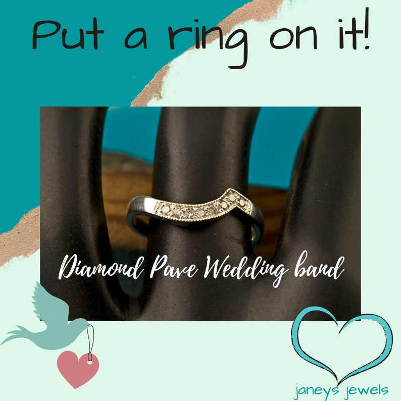 Diamond Pave Wedding Band, Curved Wedding Band