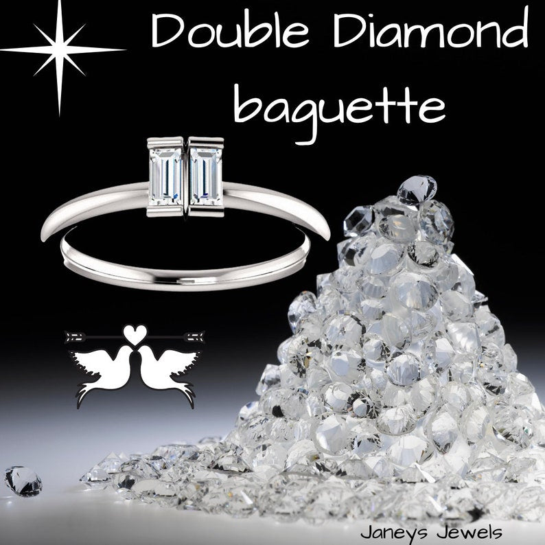 Diamond Engagement Ring, Baguette Ring, Two Stone Ring