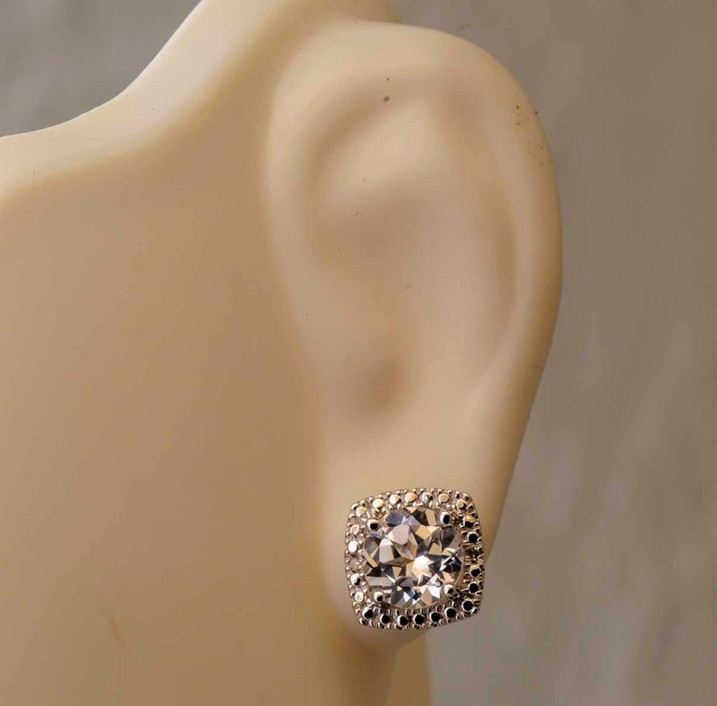 White Sapphire Sterling Silver Halo Stud Earrings