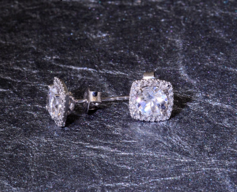 White Sapphire Sterling Silver Halo Stud Earrings