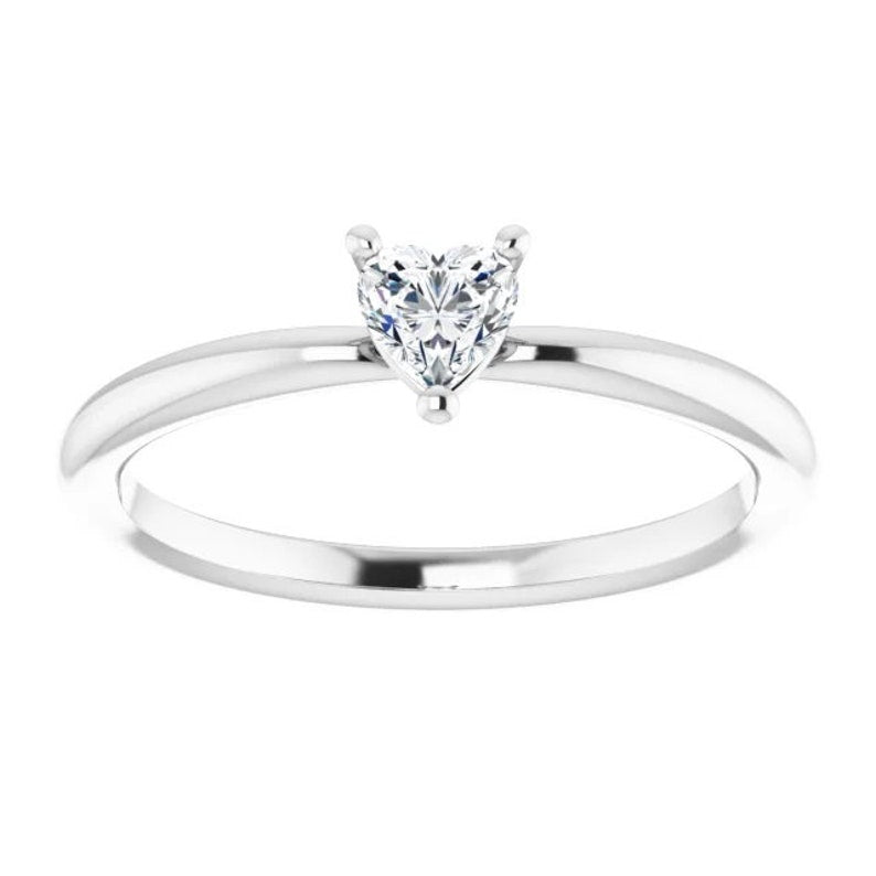 White Sapphire Engagement Ring, Heart Ring, Silver Promise Ring