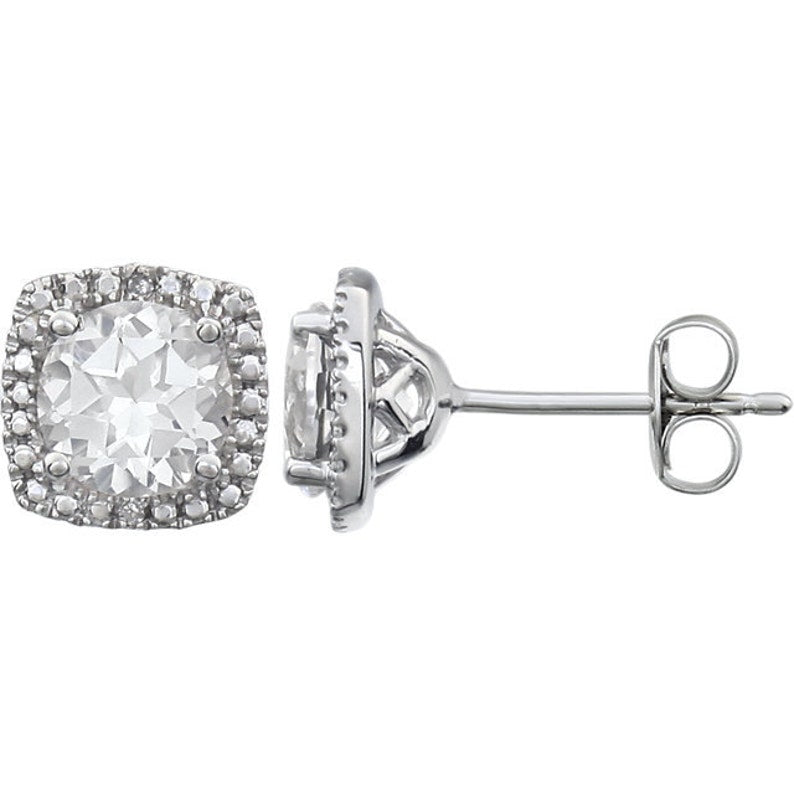 White Sapphire Sterling Silver Halo Stud Earrings