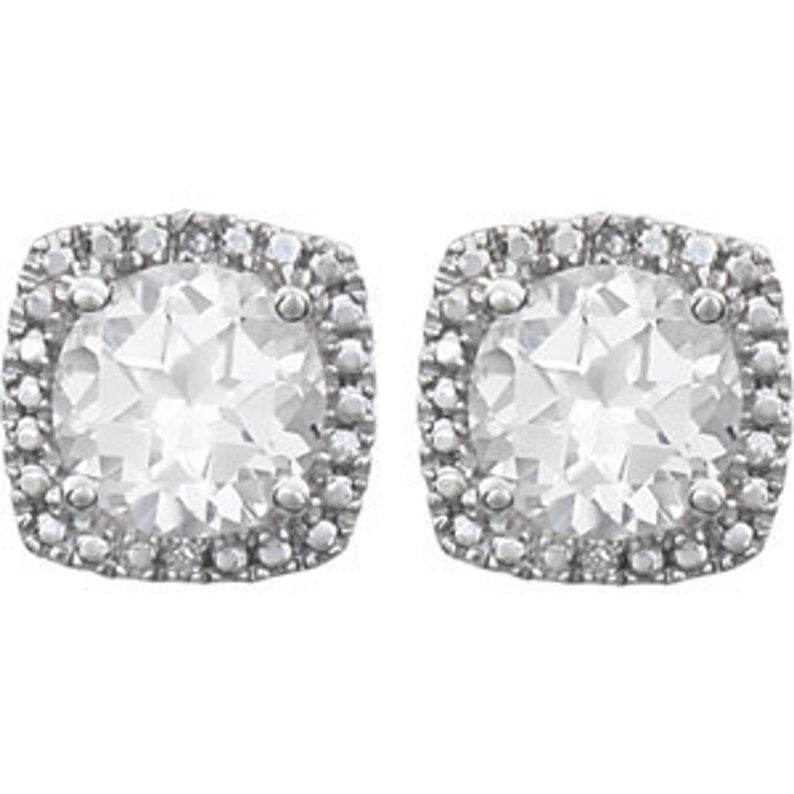 White Sapphire Sterling Silver Halo Stud Earrings