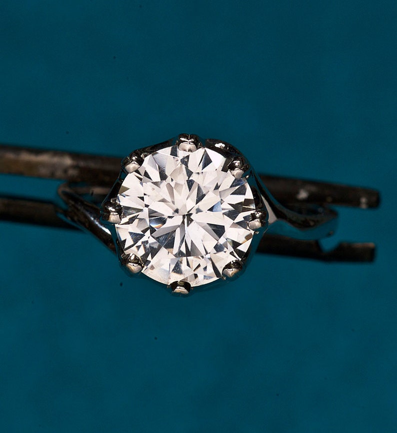 14k gold 3 Carat Round White Sapphire Unique Engagement Ring