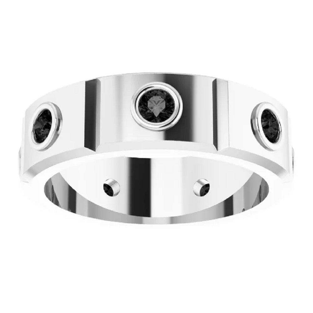 Mens Black Diamond Band in Fine Silver