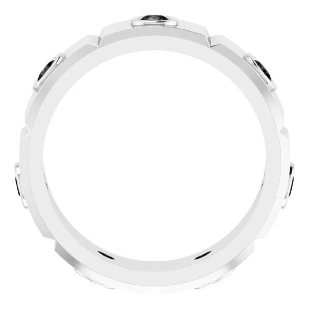 Mens Black Diamond Band in Fine Silver