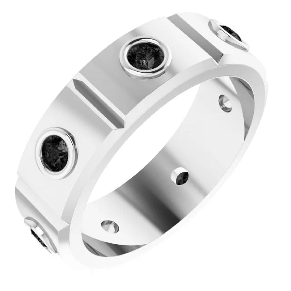 Mens Black Diamond Band in Fine Silver
