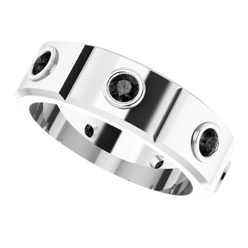 Mens Black Diamond Band in Fine Silver
