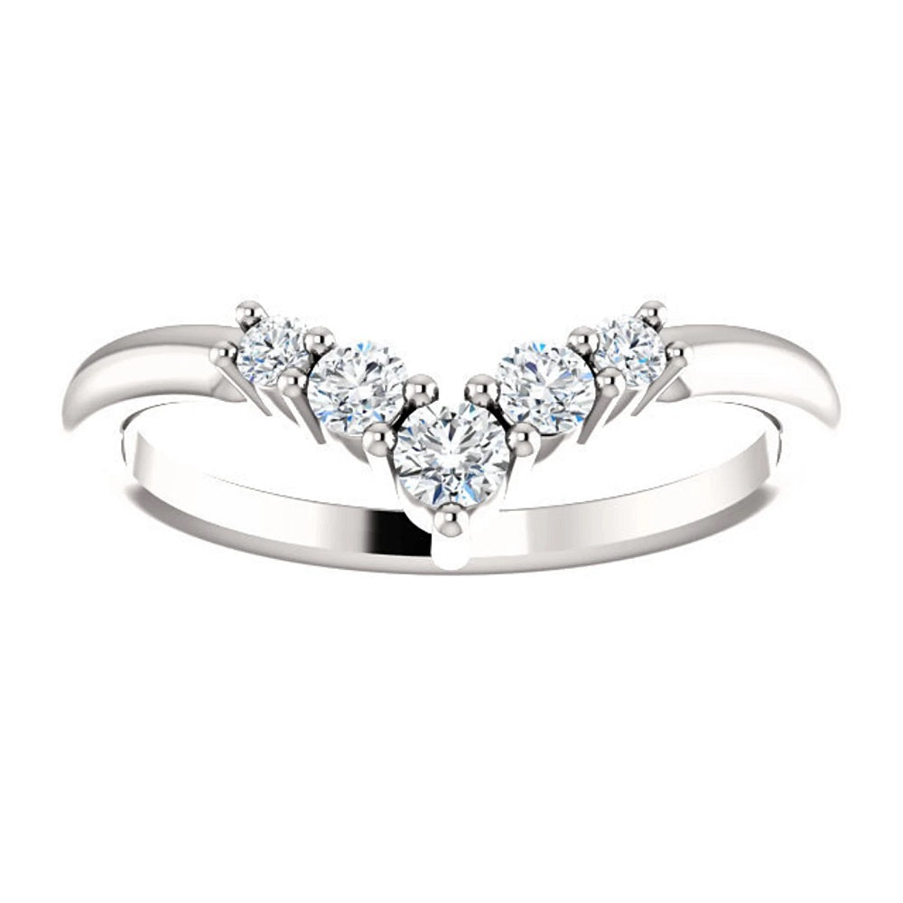 14k White Sapphire Chevron Wedding Band